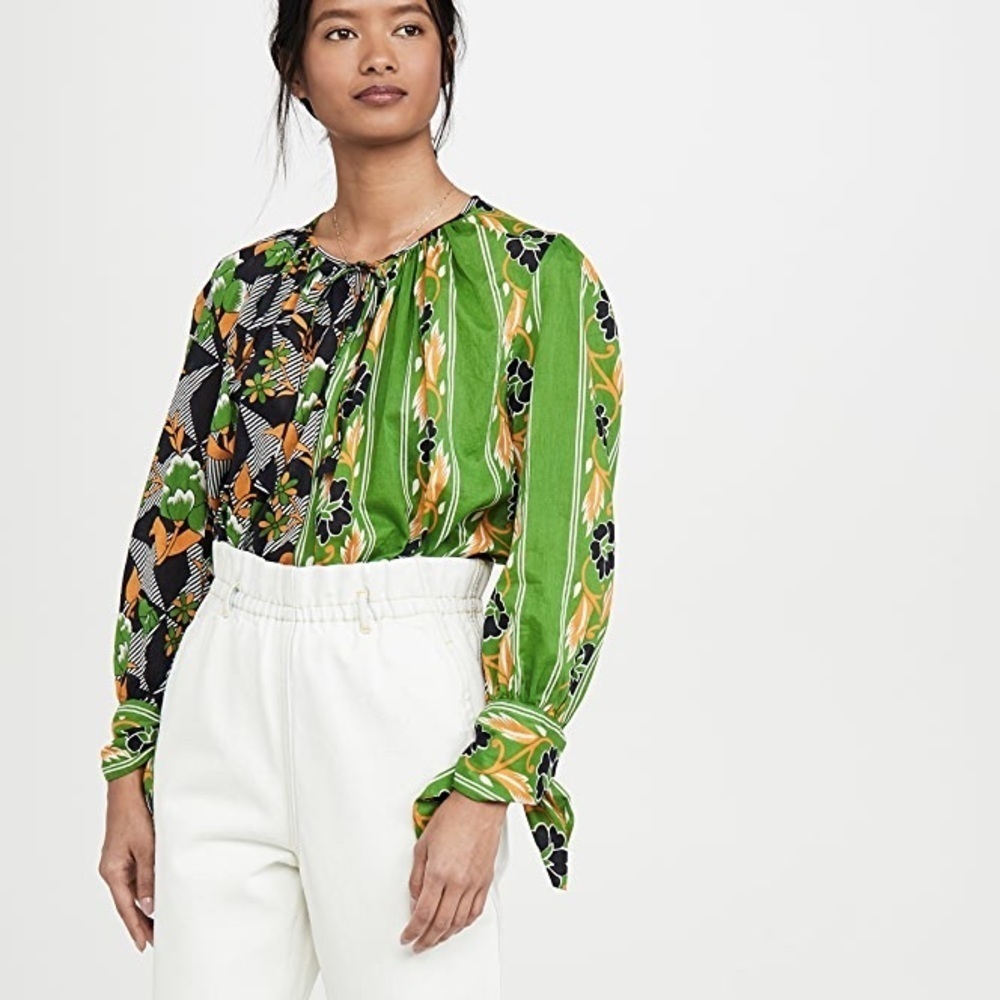Antik Batik Green Floral Patchwork Blouse